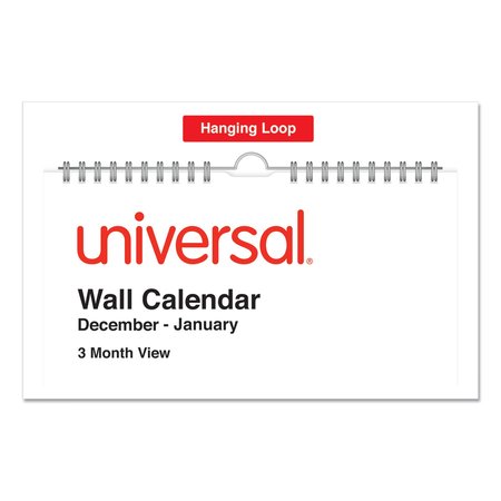 Universal Three-Month Wall Calendar, White/Black/Red, 12 x 27, 2021 71003